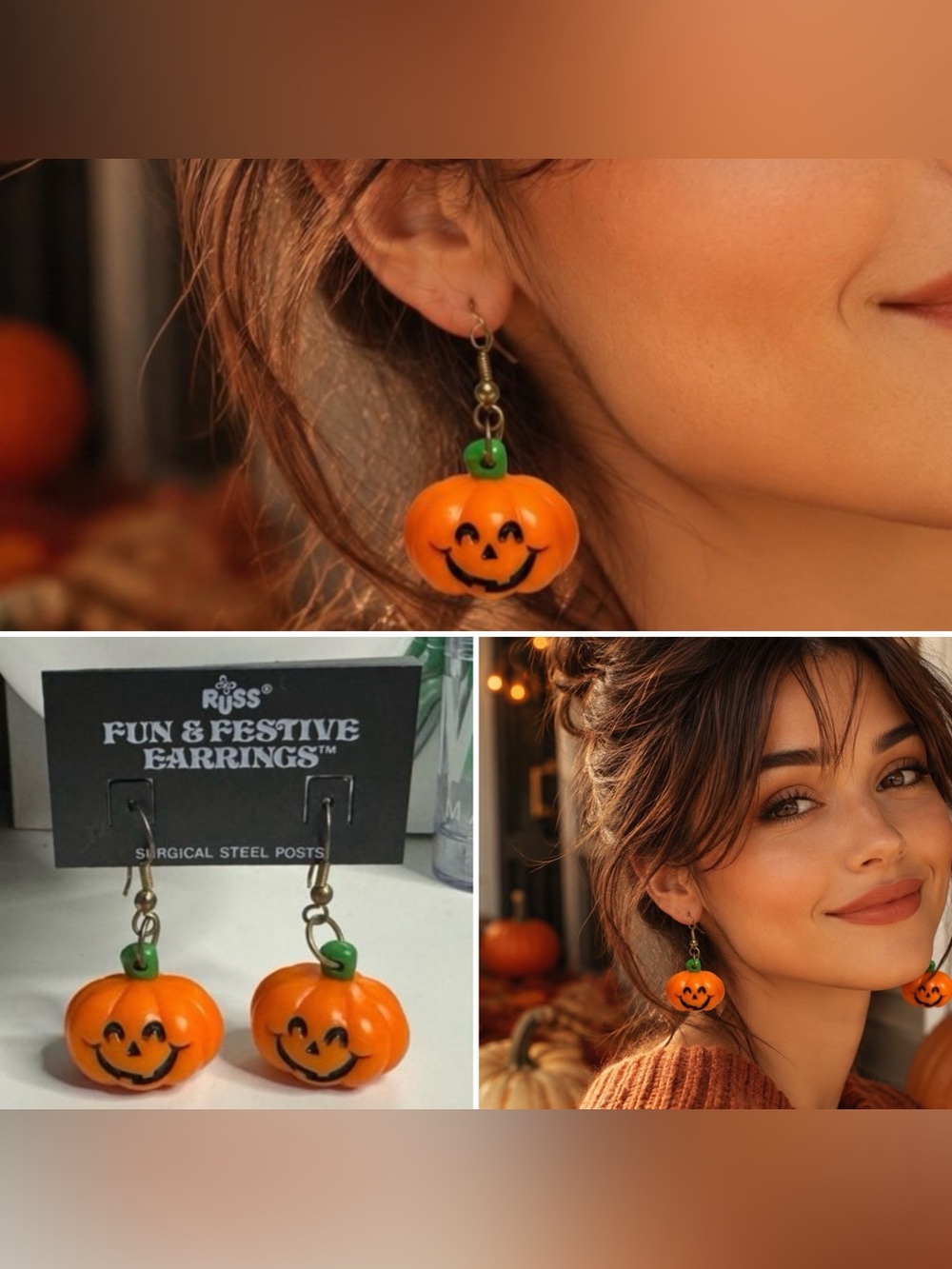 Vintage Russ Fun & Festive Earrings Jack O’Lantern Earrings Russ Berrie